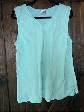 Match Point Sleeveless Tunic Top 100% Linen Lagenlook Boho Coastal Sz‎ XL